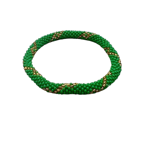 🍭4/$20 Green and gold roll on seed bead bracelet - Picture 1 of 4